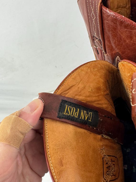 Vintage Dan Post Brown Leather Patchwork Flower W… - image 7