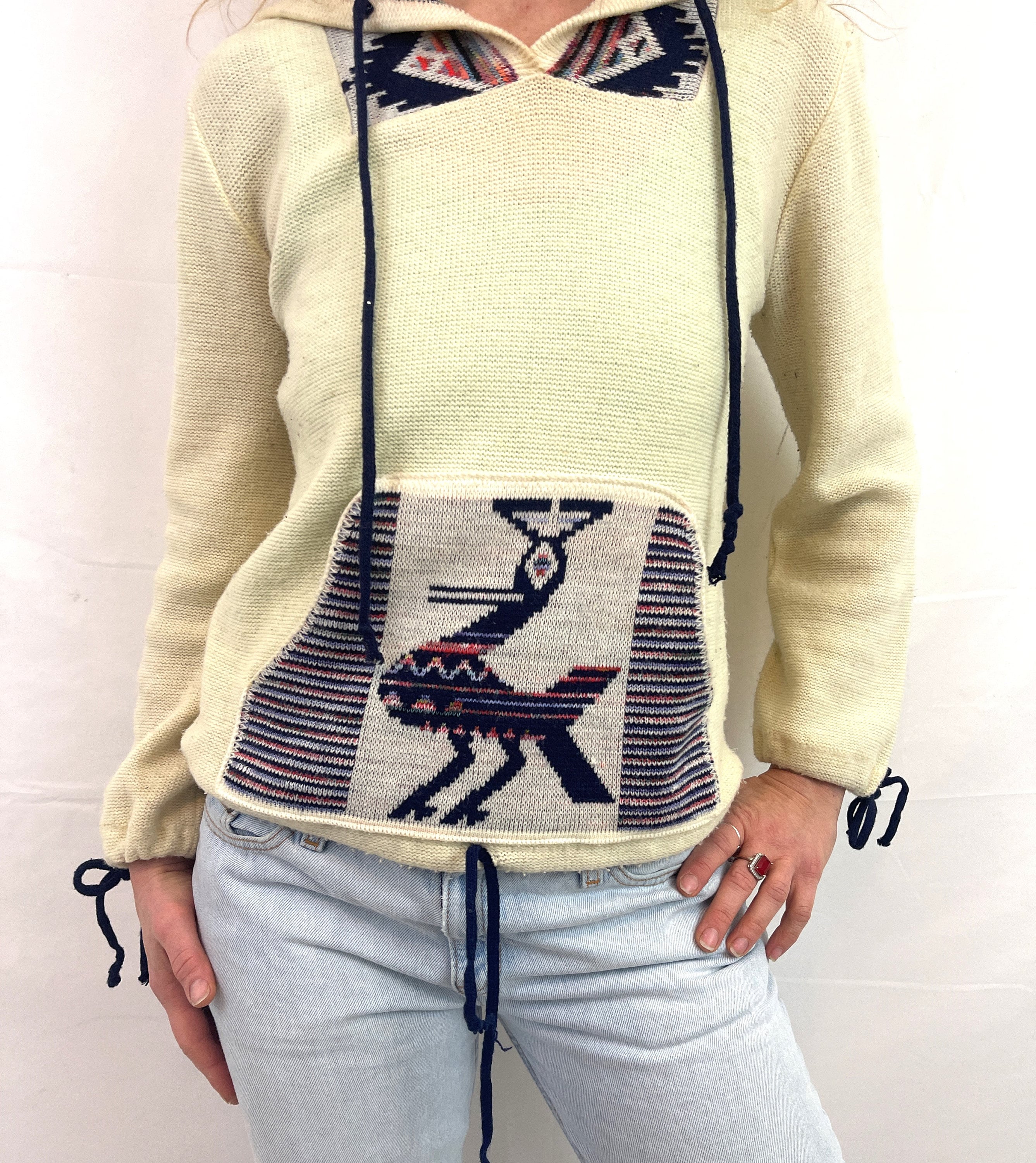 Pull à capuche géométrique en acrylique acrylique des années 1970