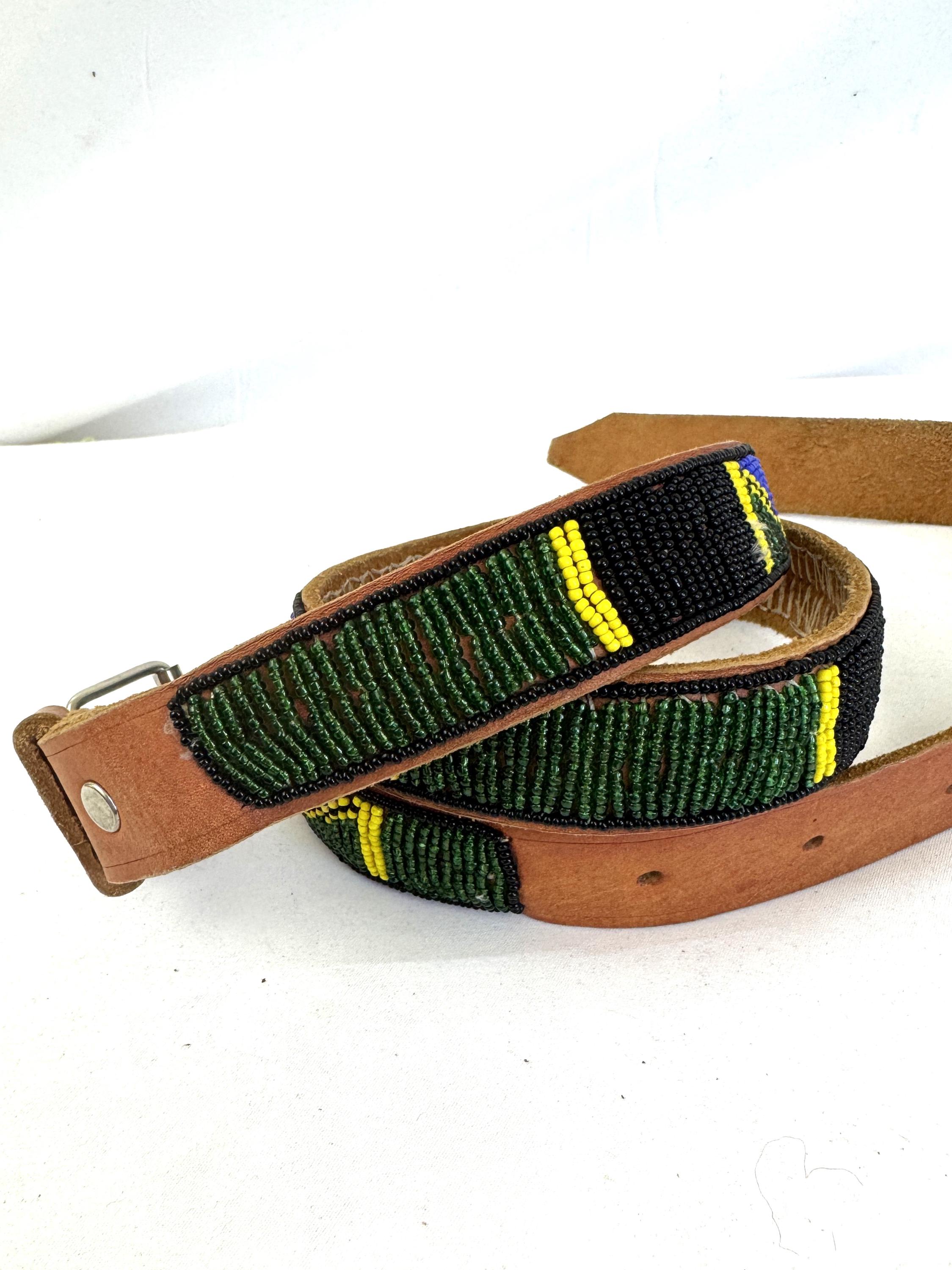 Native American Indian Handmade Beaded Leather Belt 1960’s 1960s 60’s 60s Native American Indian Hand Beaded Belt Buckle And Beaded  main image 2