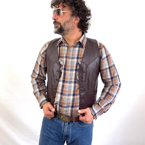 Vintage 1970s 80s Brown Leather Vest Size 38 Sears The Leather Shop image 3