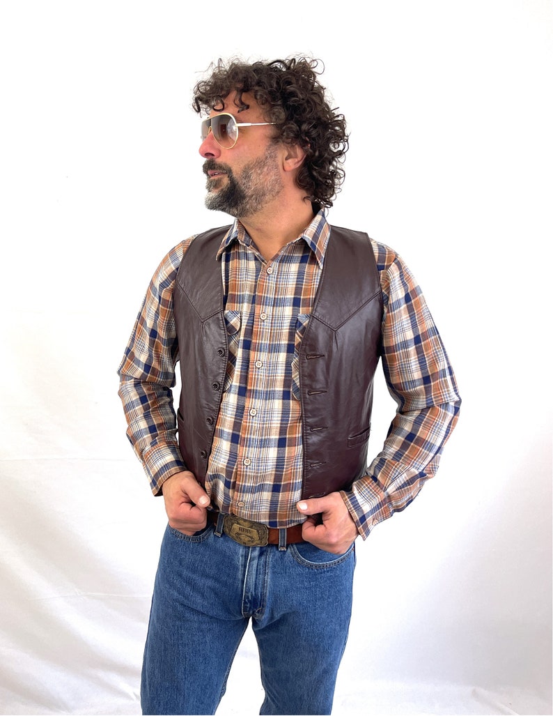 Vintage 1970s 80s Brown Leather Vest Size 38 Sears The Leather Shop image 3