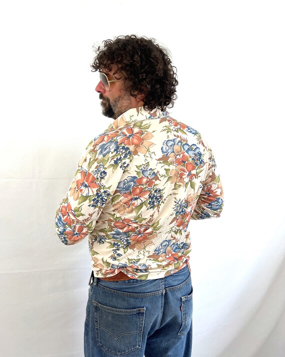 Vintage 1970s 70s Fun Floral Button Up Shirt - Le… - image 5