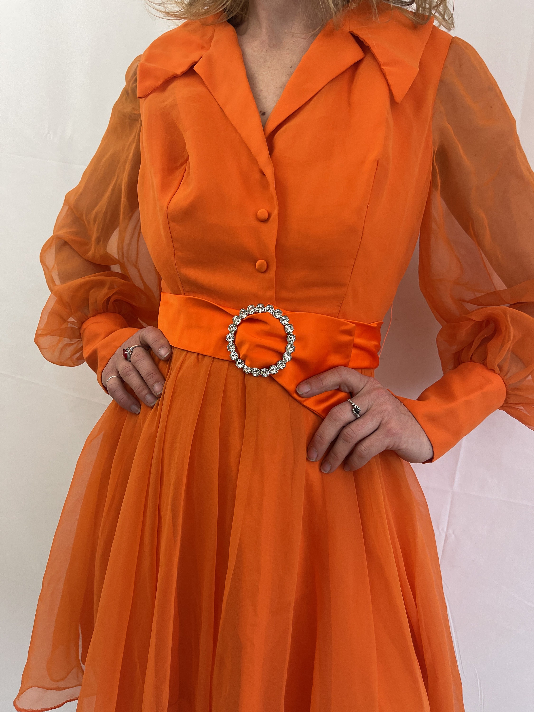 retro orange dress Orange Cocktail Dress with Vintage Beads 6
