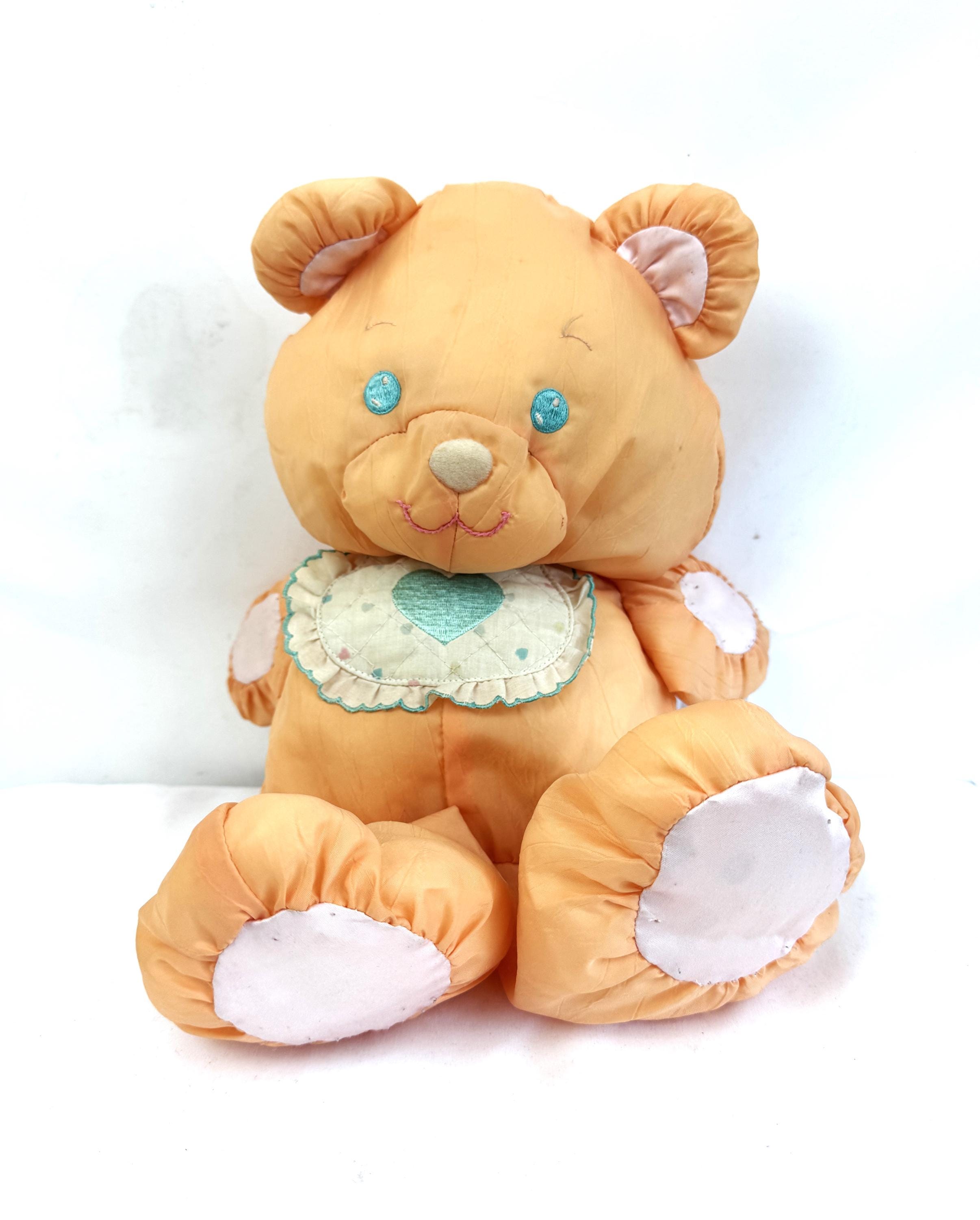 Vintage 1980s Fisher Price Puffalumps Plush Bear - Orange Teddy