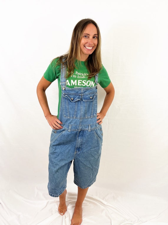 Vintage 90s 1990s Denim Overalls Bibs Shorts - Ri… - image 1