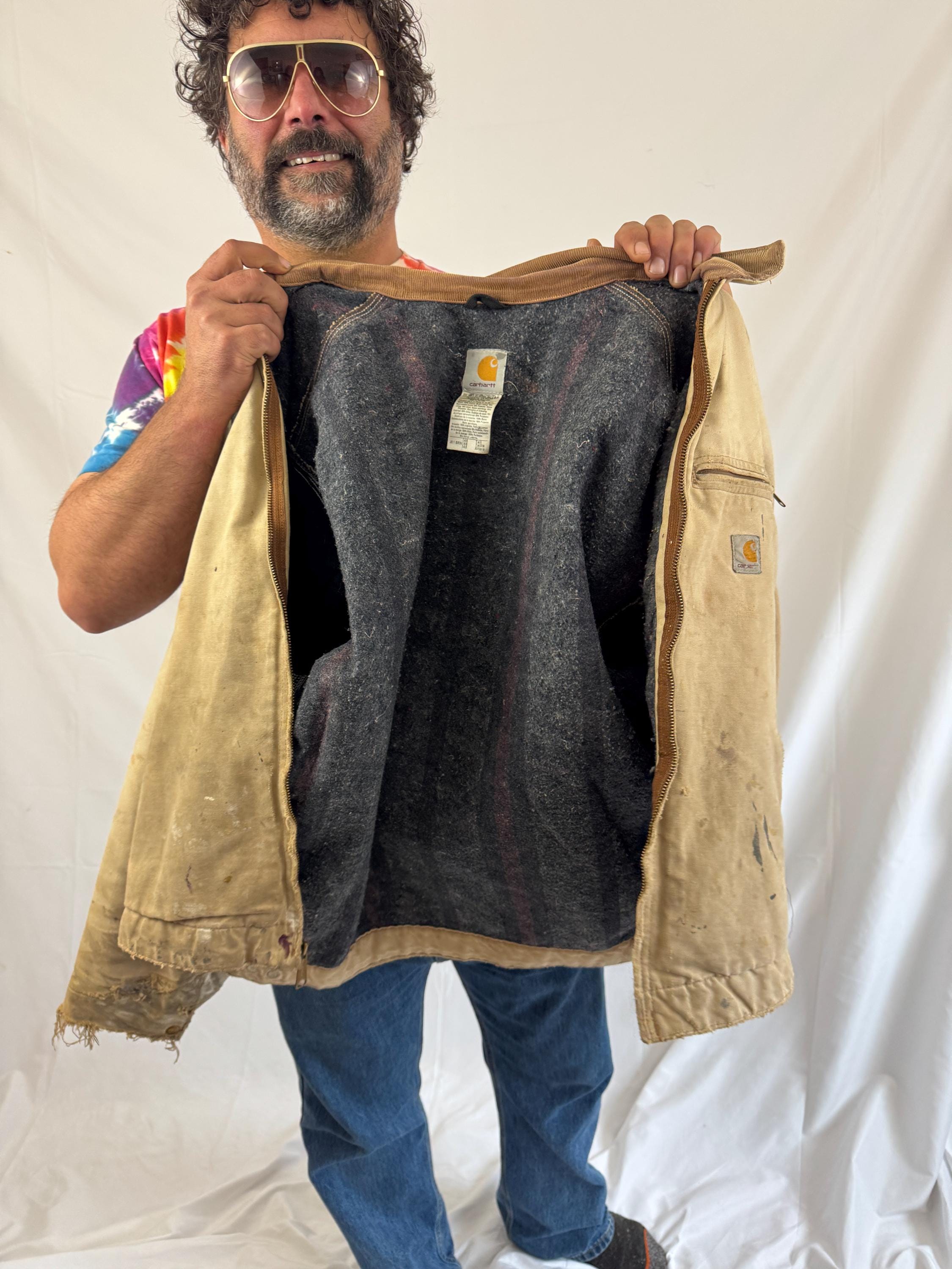 Vintage Carhartt Thrashed Destroyed Distressed Detroit Jacket Coat 