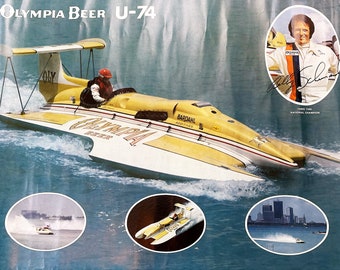 Vintage Olympia Beer Racing Hydroplane Race Sammlerplakat U-74 Billy Schumacher