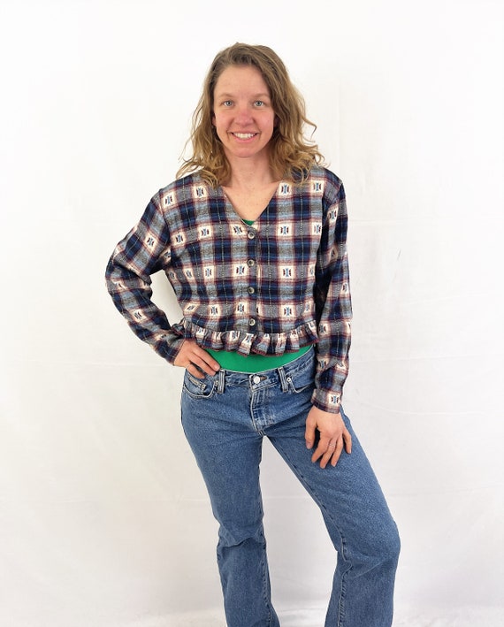 Vintage 90s 1990s Two 2 of Us Flannel Plaid Ruffl… - image 3
