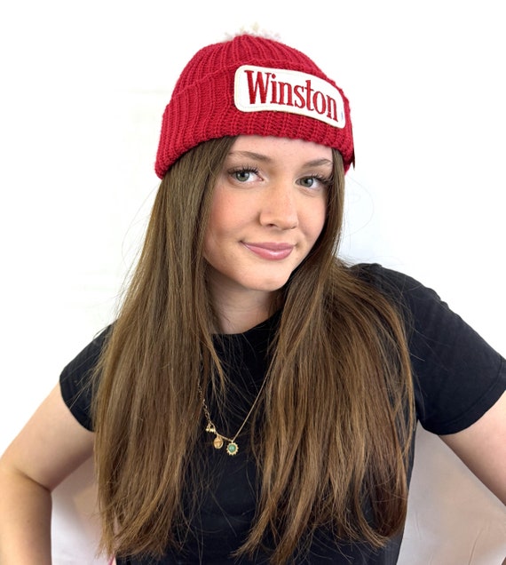 Vintage 1980s 80s Winston Cigarette Red Knit Winter Hat - NWT