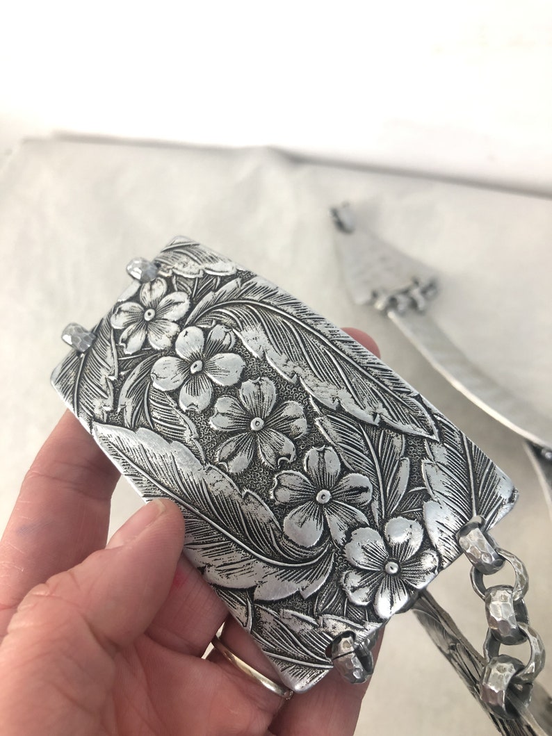 Vintage Hammered Aluminum Floral Metal Belt