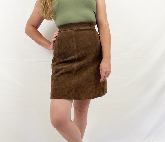 Vintage 1970s 70s Leather Suede Skirt - image 4
