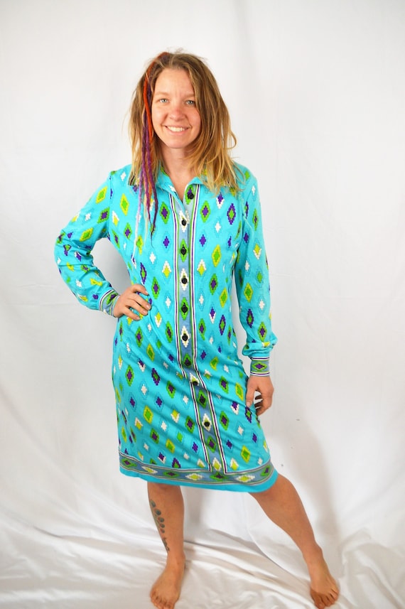 Vintage 1970s 70s Mod Couture Psychedelic Dress -