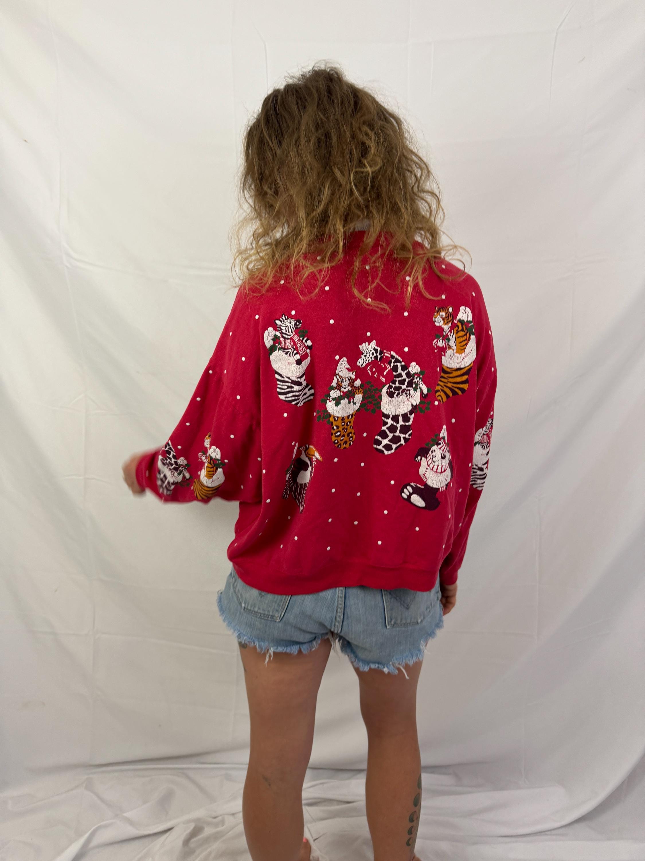 Vintage 80s 1980s Red Puffy Christmas Holiday Sweatshirt - Spumoni