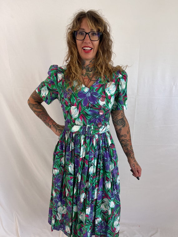 Vintage 80s 90s Floral Summer Flower Dress - image 4