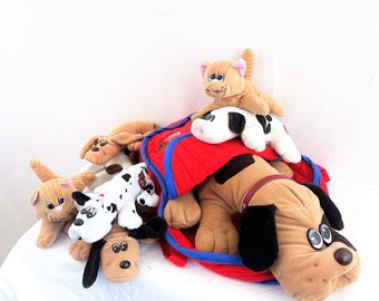 Lot of 8 Vintage 1980s 80s Pound Puppies Purries Stuffed Animal Toy and Carrier