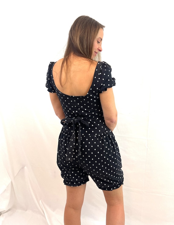 Vintage 80s 1980s Black White Polka Dot Fun Summe… - image 5