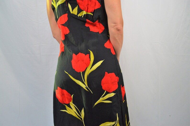 Vintage 90s XOXO Maxi Rose Fitted 1990s Rayon Dress