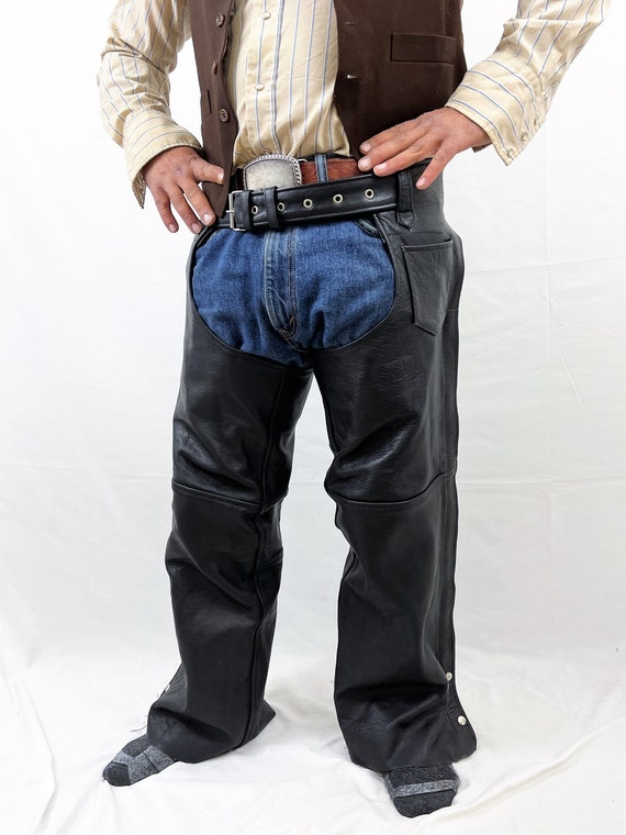  Alpha Cycle Vintage Black Cowboy Chaps - Leather