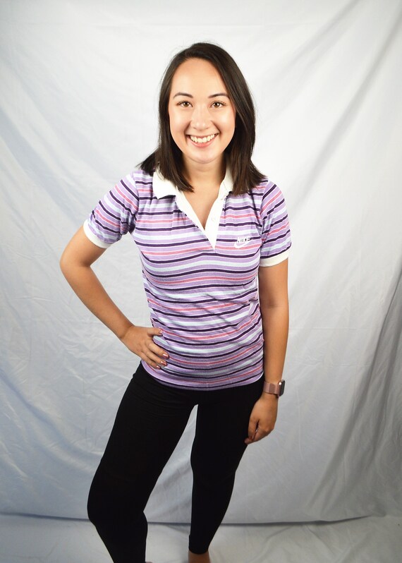 Vintage Nike Purple Striped 1970s 70s Polo Tee Shi