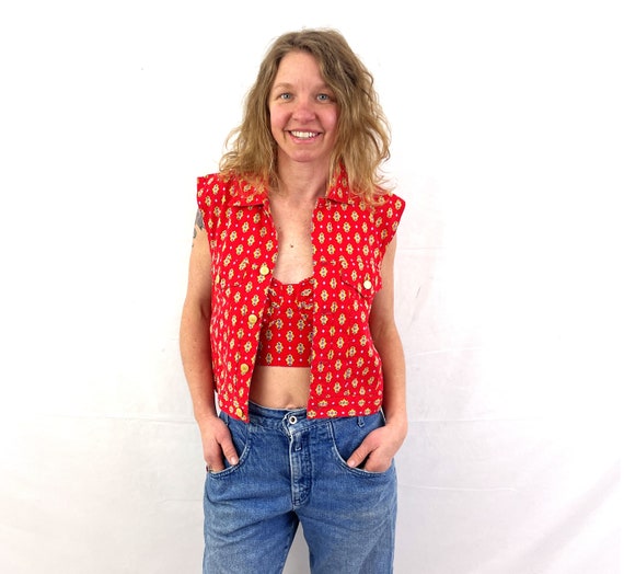 Vintage 90s 1990s Red Lizwear Cropped Southwest W… - image 3