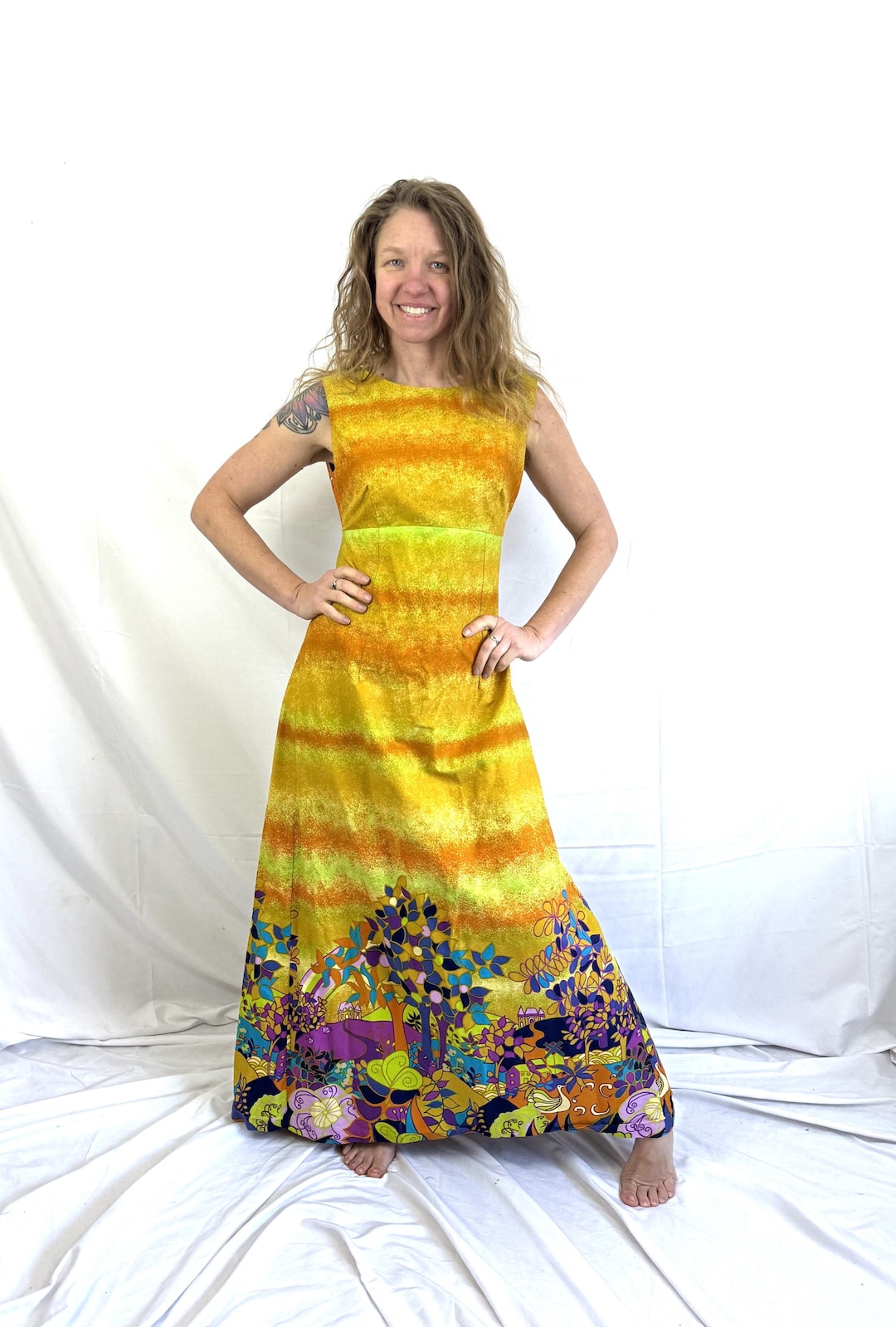 RARE Vintage 60s 1970s Novelty Hawaiian Karen Ann Maxi Dress - Made in ...