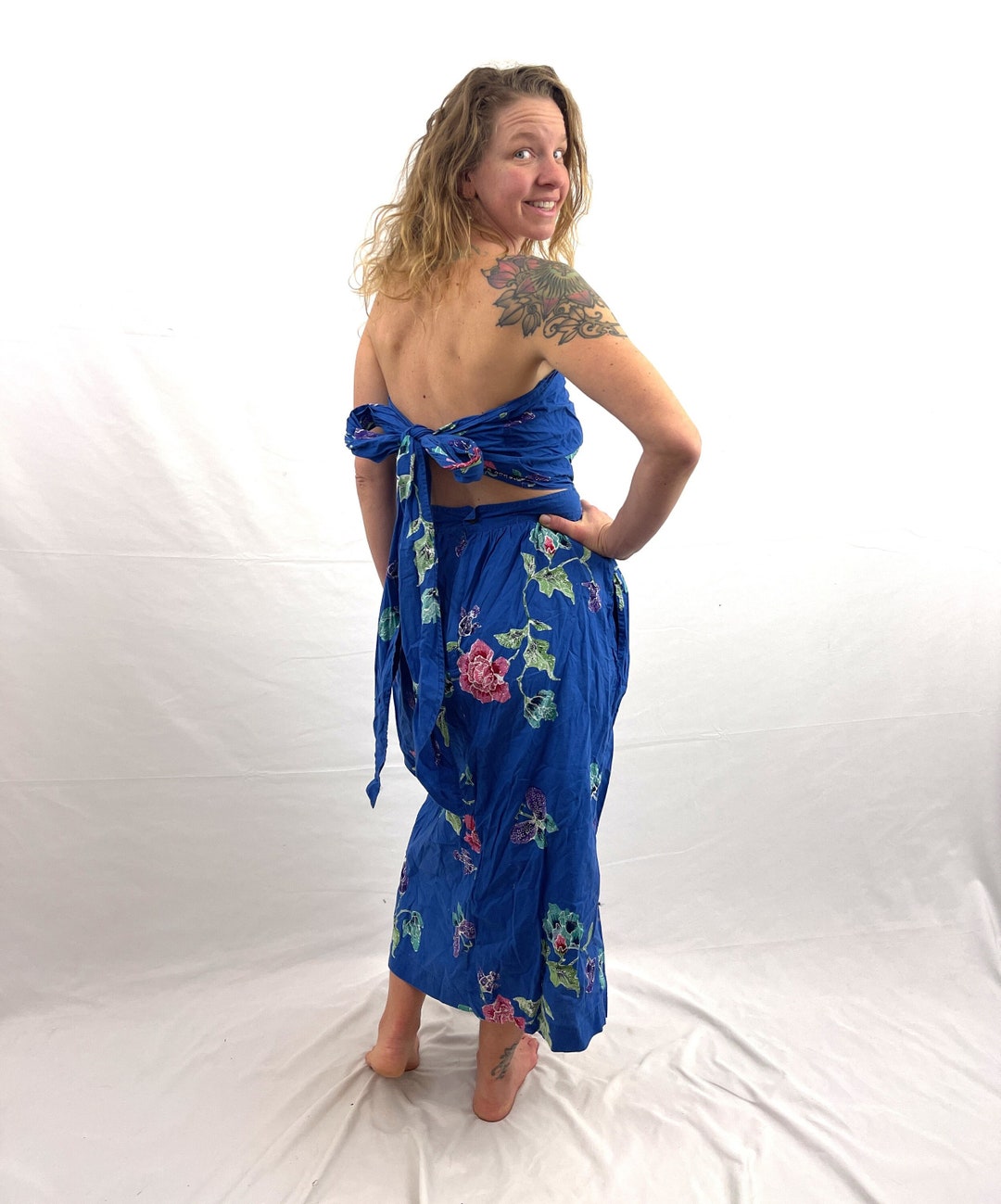 Vintage 1990s 90s Indonesian Cotton Dress Java Wraps Made in Indonesia