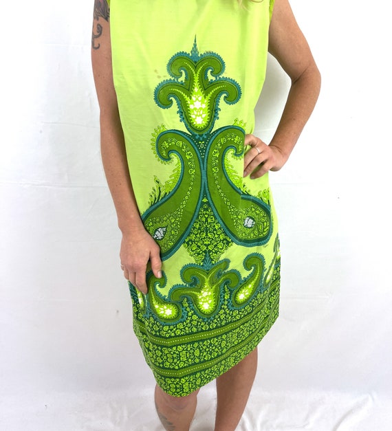 Vintage 60s 1960s Alfred Shaheen Green Psychedeli… - image 3