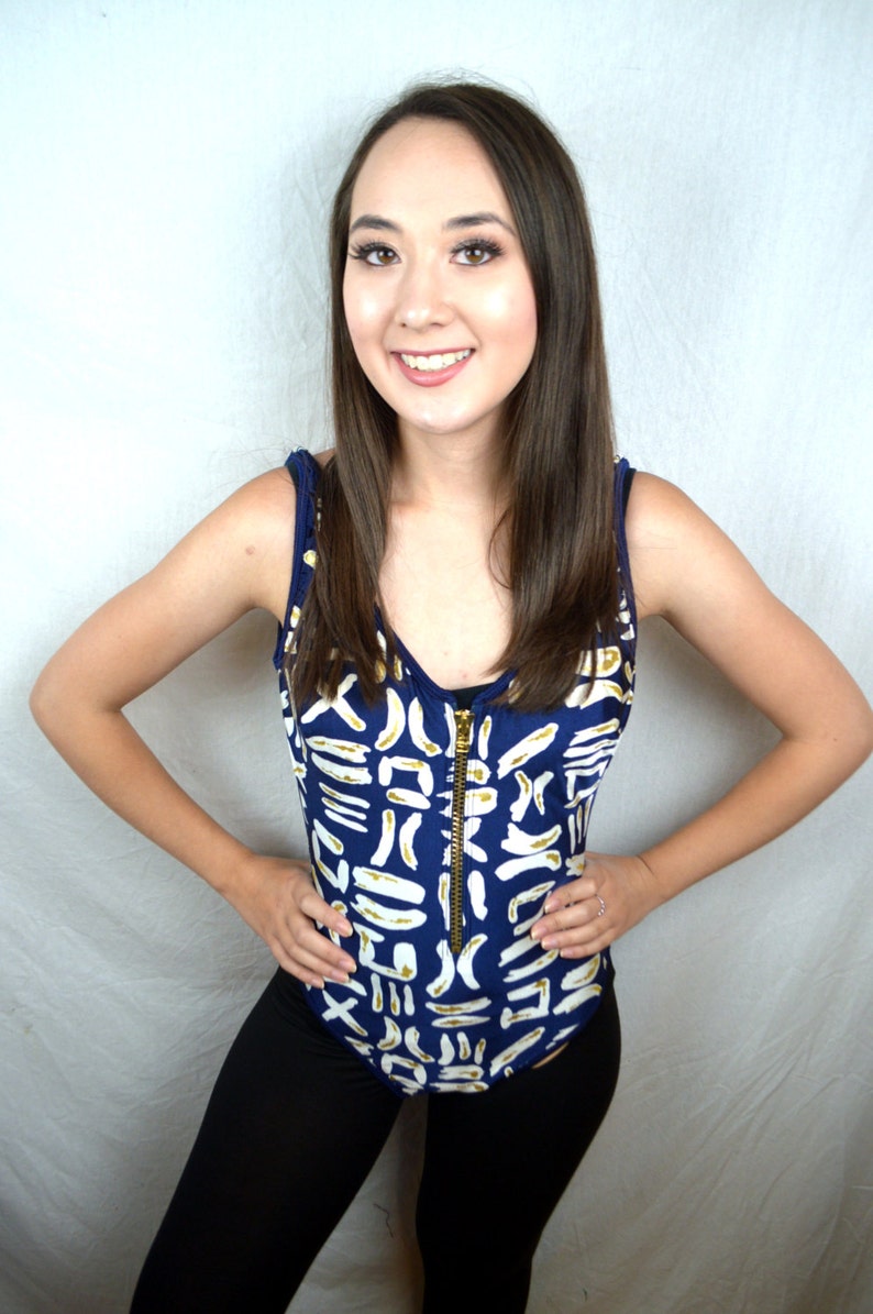 La Blanca Vintage 80s Blue Metallic Zipper Swimsuit