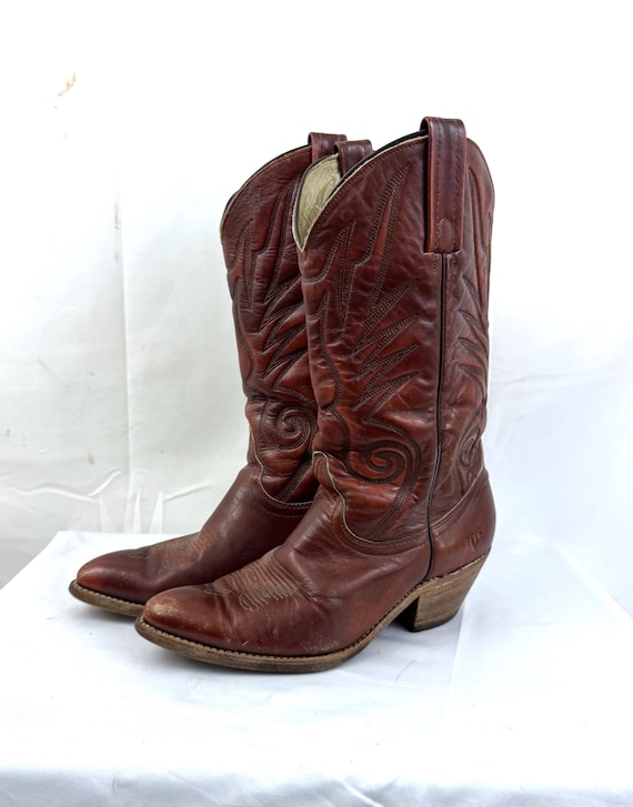 Frye, Vintage FRYE Western Brown Leather Cowboy Boots - Size 10 1/2 D