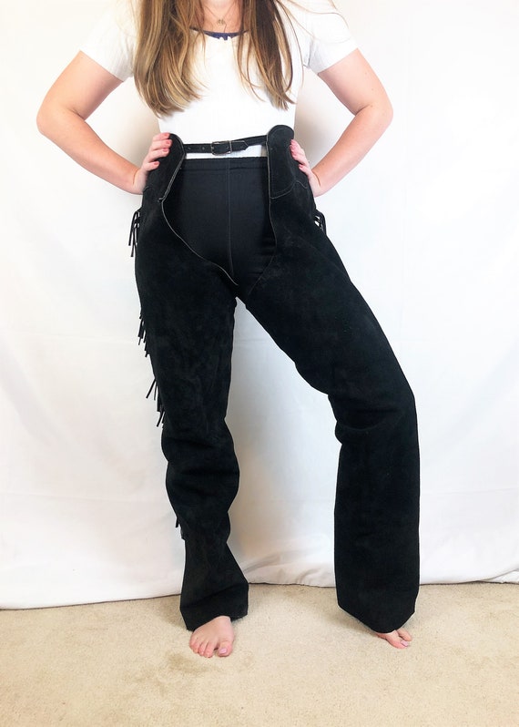 Vintage Western Black Suede Rodeo Chaps with Fring