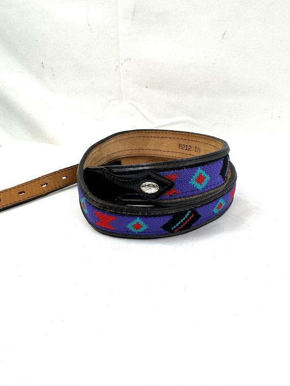 Vintage Leather Rainbow Woven Fabric Belt - Size 36 - Circle  display picture 1