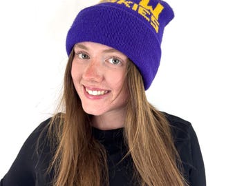 Vintage 1980s 80s University of Washington UW Husky Huskies Purple Gold Dawgs Knit Winter Hat