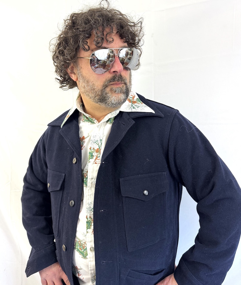 Chaqueta/abrigo/camisa abotonada vintage de lana azul marino Pendleton imagen 2