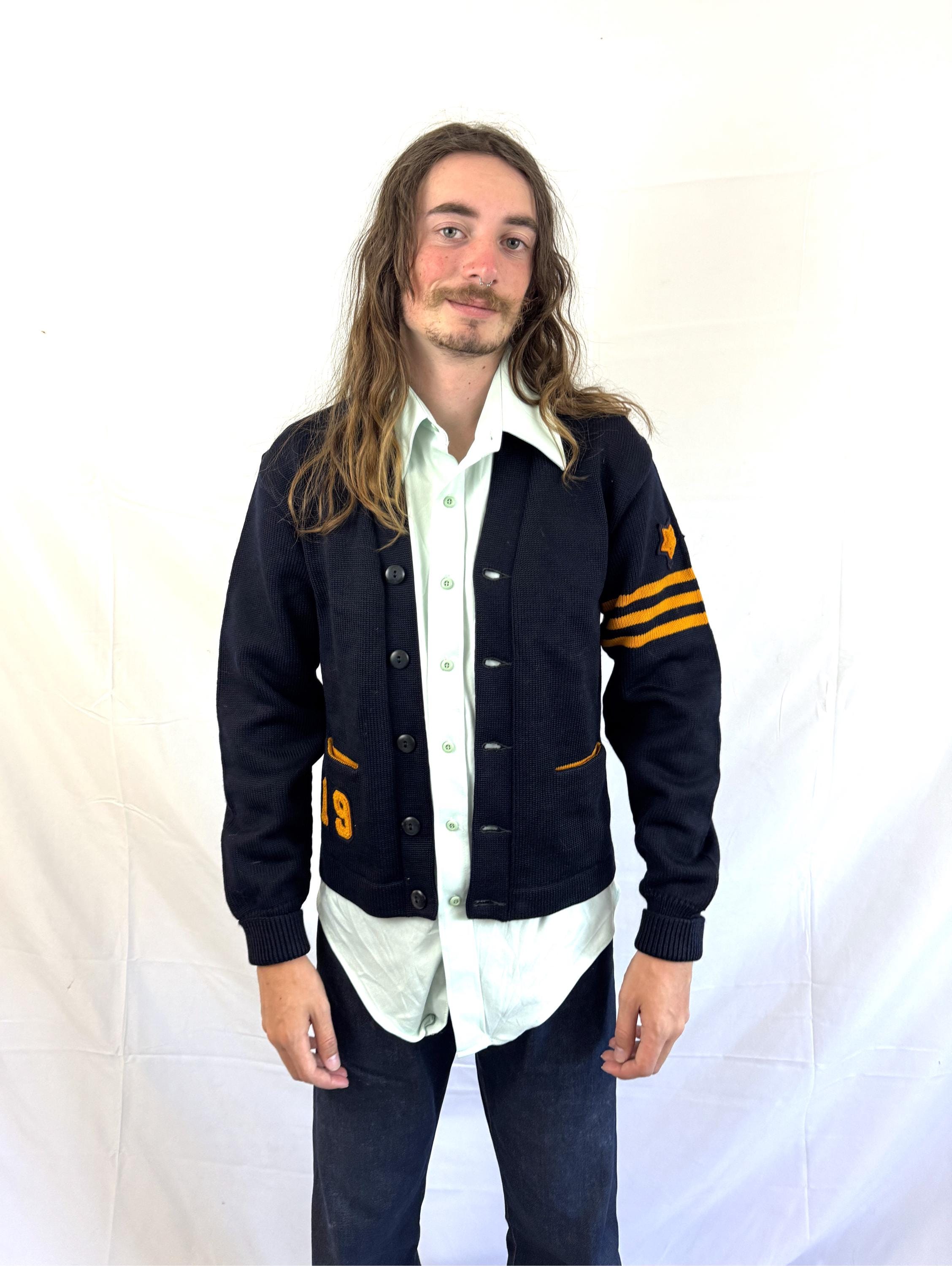 Vintage 50s レタードカーディガン lasley knitting Vintage 50s 1950s Varsity Letterman Campus Wool Cardigan Sweater