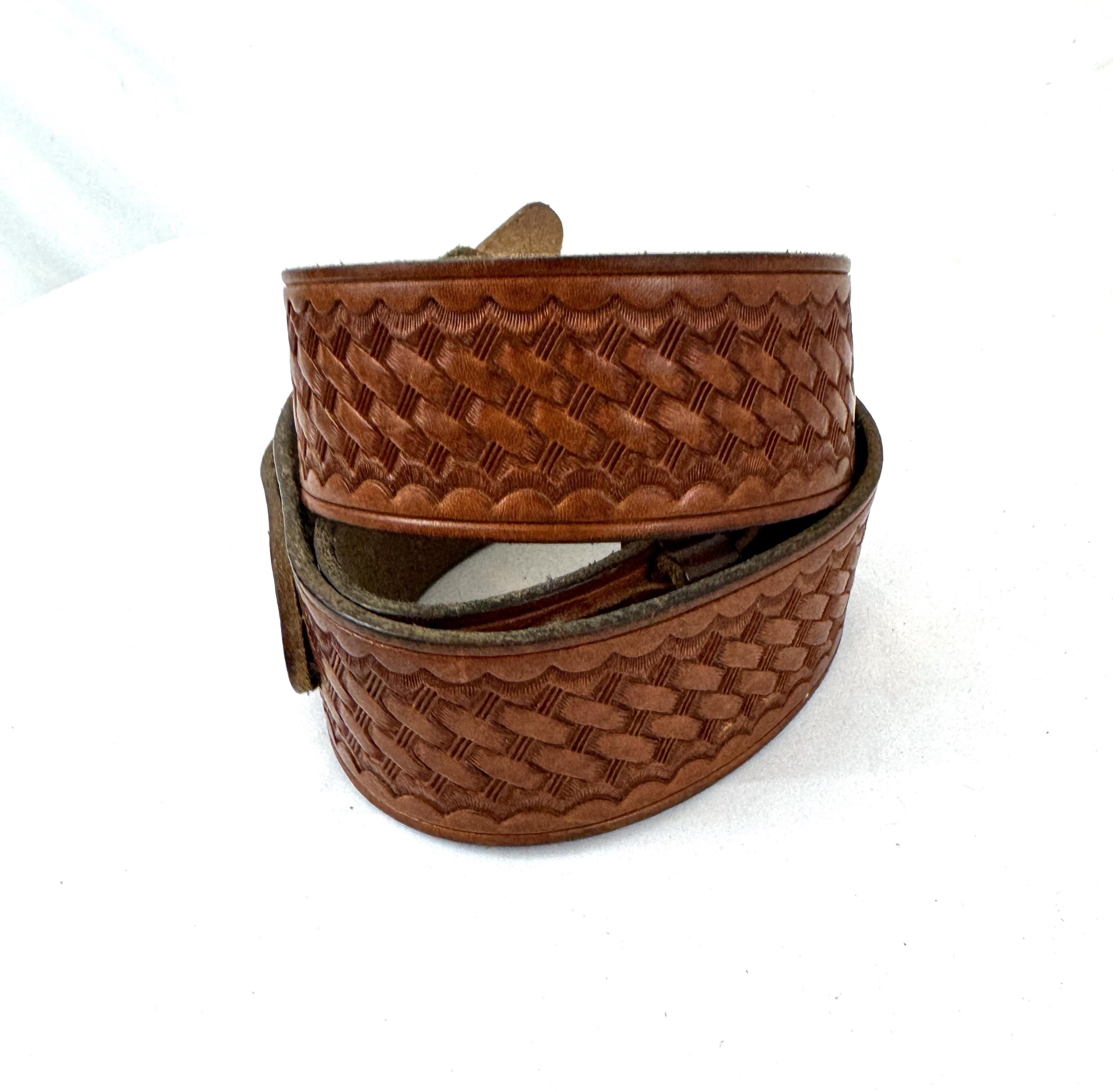 Vintage Bianchi Tooled Leather Ranger Basket Belt Solid 