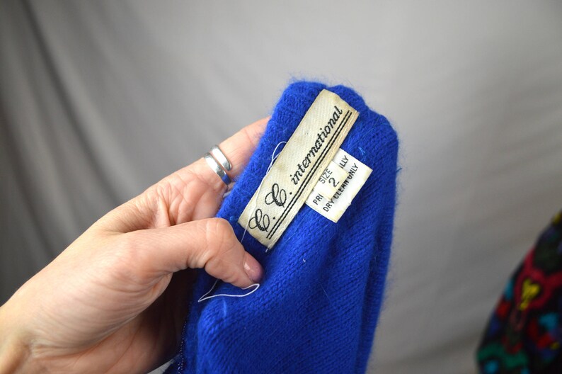Vintage 80s Angora Beaded Sequin Blue Oversized Sweater Top
