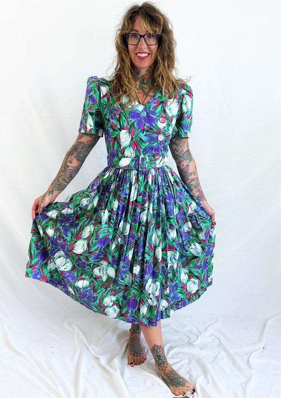 Vintage 80s 90s Floral Summer Flower Dress - image 1