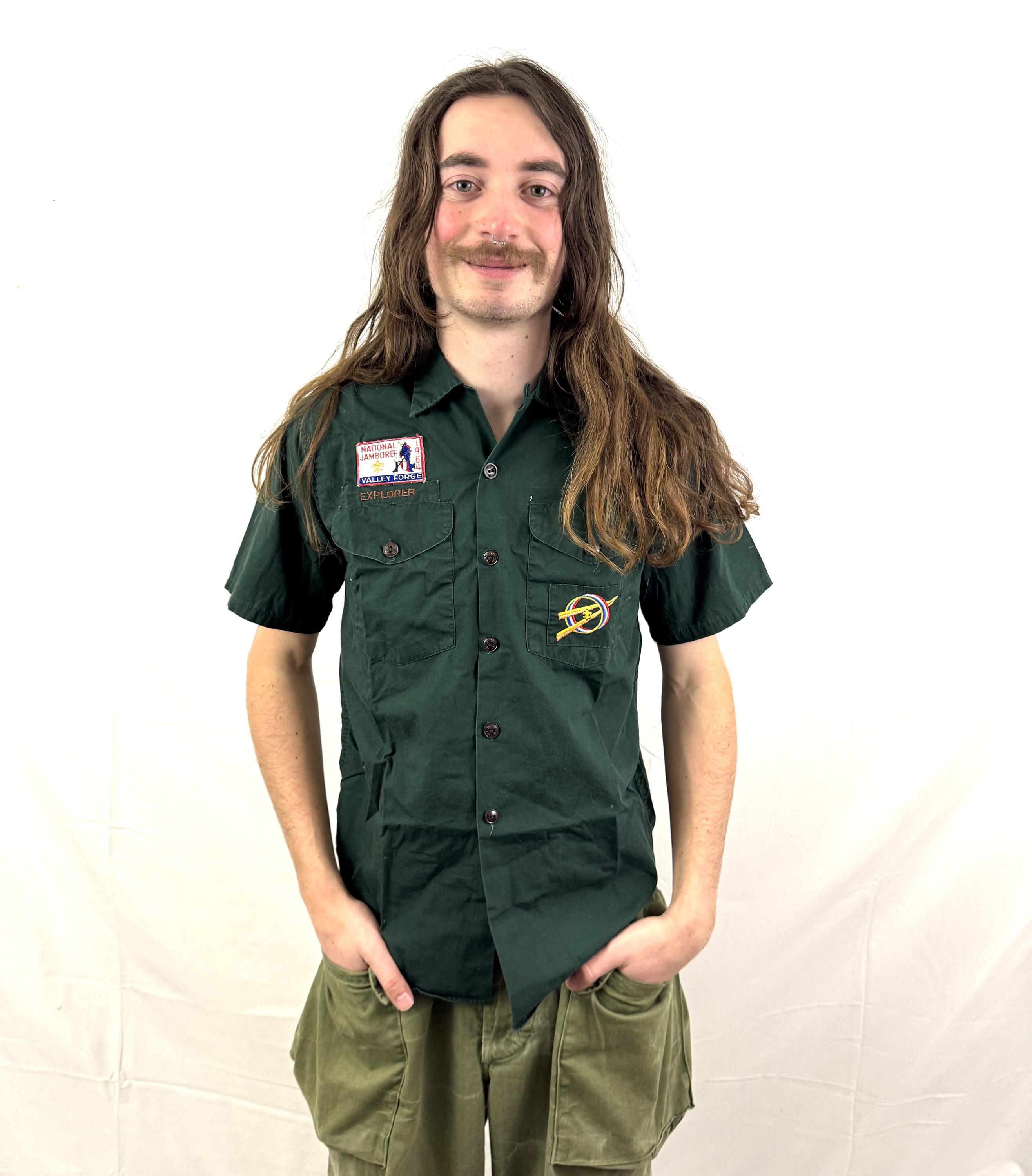 Vintage 1950s 60s Green BSA Boy Scout Explorers Button up Shirt