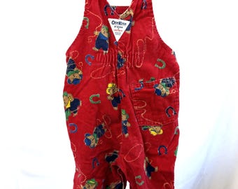 Vintage Oshkosh Corduroy Overalls: Cowboy Teddy Bear Vestbak - 12