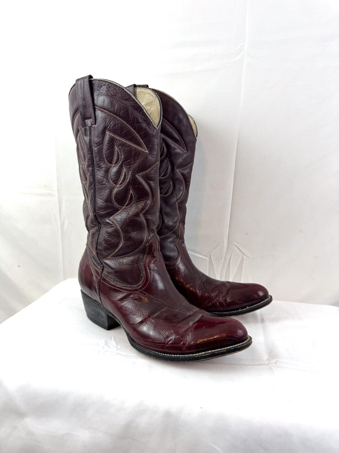 Vintage Western Rare Oxblood EEL Leather Cowboy Boots - Size 10 - Etsy