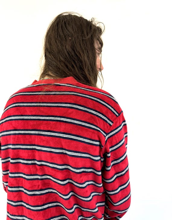 Vintage 1980s 80s Striped Velour Pullover Top - C… - image 5