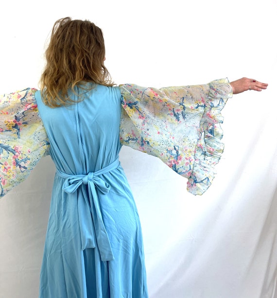 WOW Vintage 1970s 70s Blue Polyester Maxi Angel B… - image 6