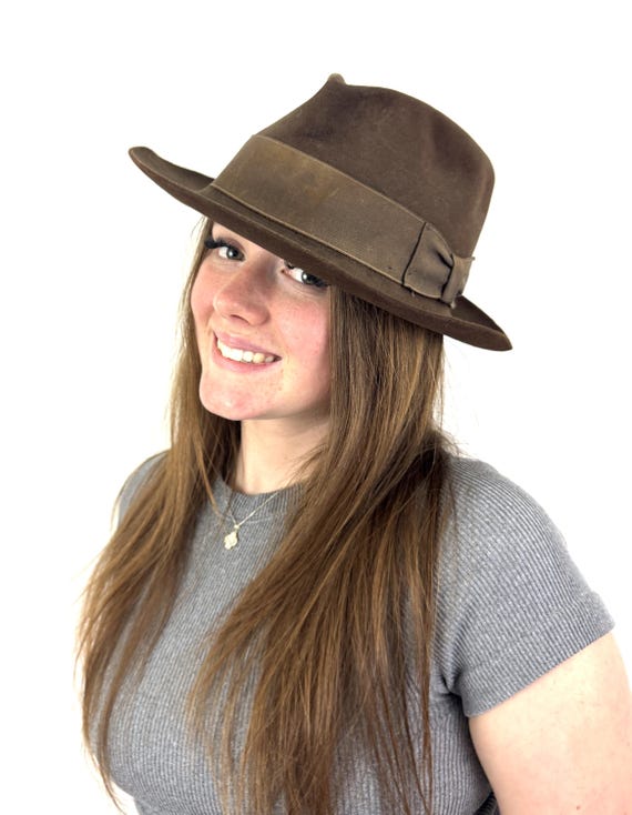 Vintage Indiana Jones Safari Fet Fur Hat Fedora - Stetson
