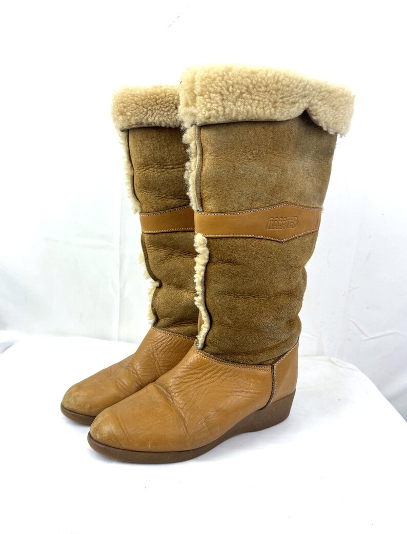 Vintage 70s 1970s RARE Shearling Suede Leather Tall Winter Boots ...
