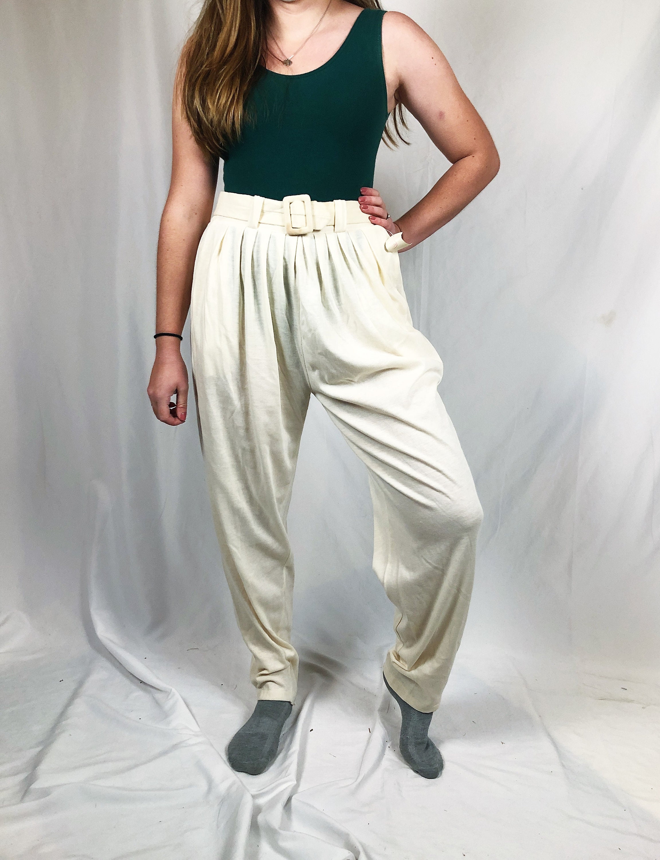 Yoga Cargo Pants-women's Pants-cargo Pants-full Length Pants-wide Leg  Pants-high Waisted Pants-fold Over Yoga Pants-green Cotton Pants-pants 