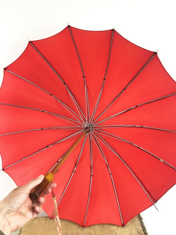Vintage 1970s Red Umbrella Parasol