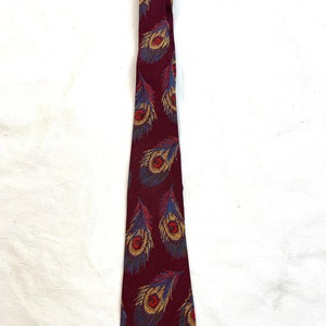 Vintage 40s 50s 1940s Rayon Necktie Tie American Game Birds Cheney Cravats Peacock image 3