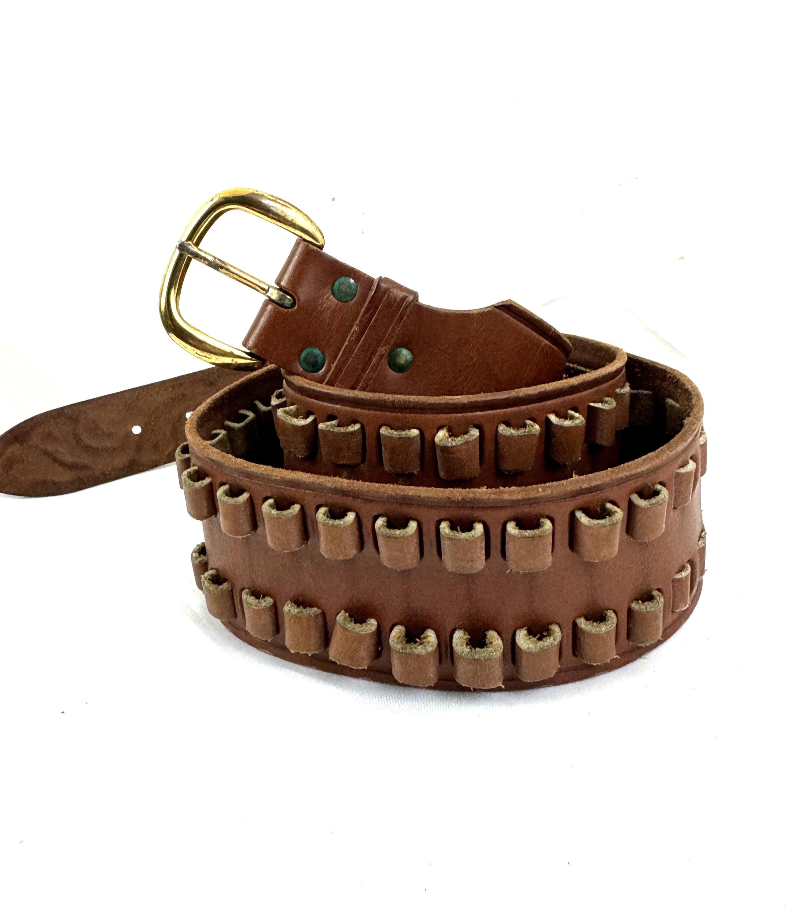Vintage Leather Ammo Ammunition Holder Bullet Belt - by Black