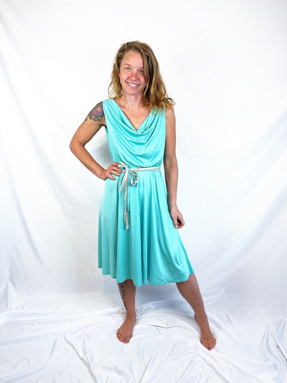 Vintage 1970s 70s Lilli Diamond Draped Teal Fun D… - image 1