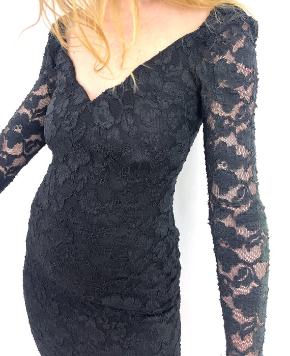 Vintage 1990s 90s Black Lace Fittted Vamp Cocktai… - image 2